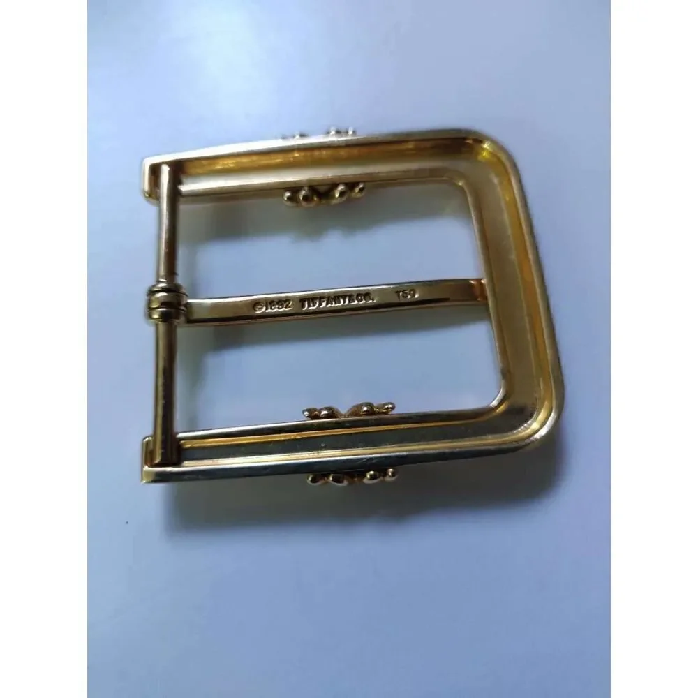 AUTH TIFFANY 1992 SOLID 18K 750 22g GOLD BUCKLE BLACK LEATHER SKINNY BELT 28 USA